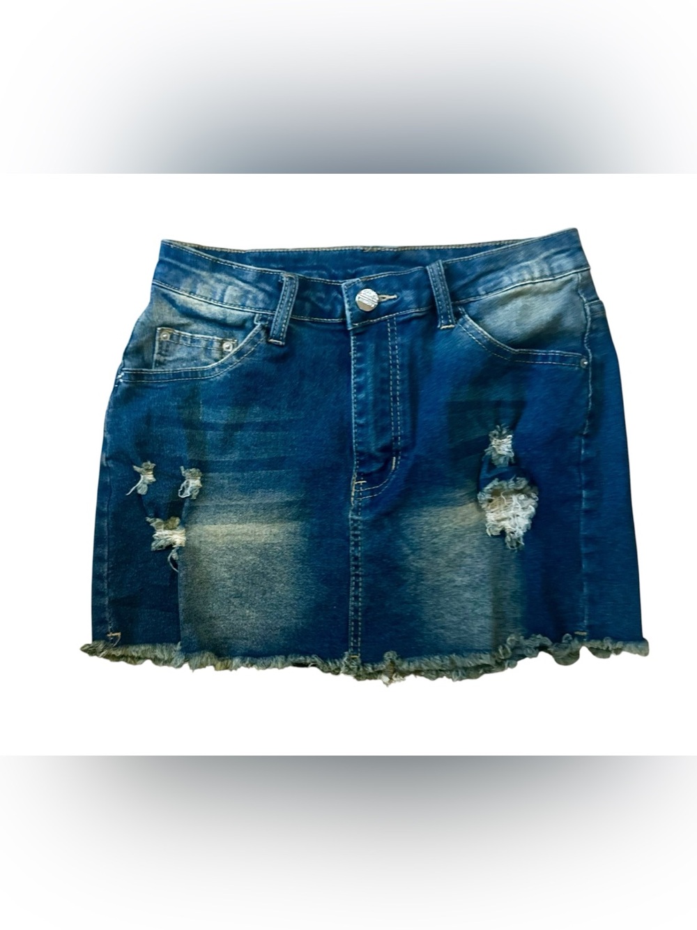 SHEIN Distressed Denim Mini Skirt Women’s Size Medium Blue Jean Skirt Pockets